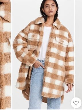 Stand Studio Sabi Camel & Cream Plaid Teddy Jacket